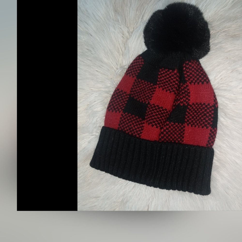 Fashion Nova Black and Red Checkered Beanie